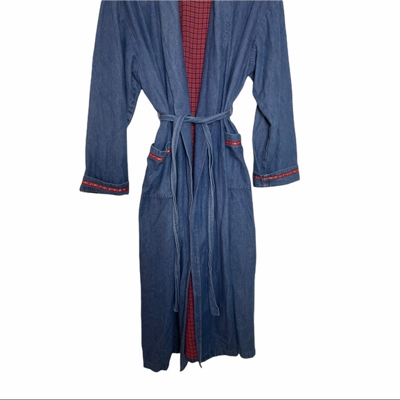 Orvis Chambray Denim Plaid Lined Robe M - Picture 3 of 8